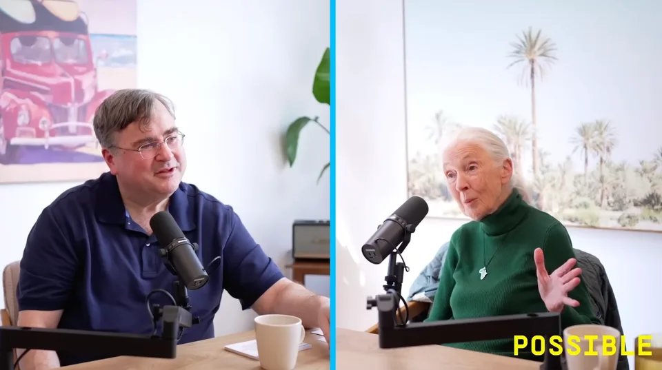 Reid Hoffman and Dr. Jane Goodall recording Possible at Yaletown